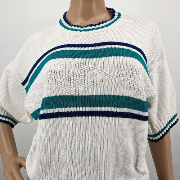 Vintage 80s Cristin Stevens Sweater Top Mock Neck Argyle Knit Size M - Picture 4 of 9